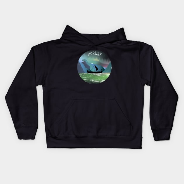 Viking Boat at Norwegian Fjord Kids Hoodie by NorseTech